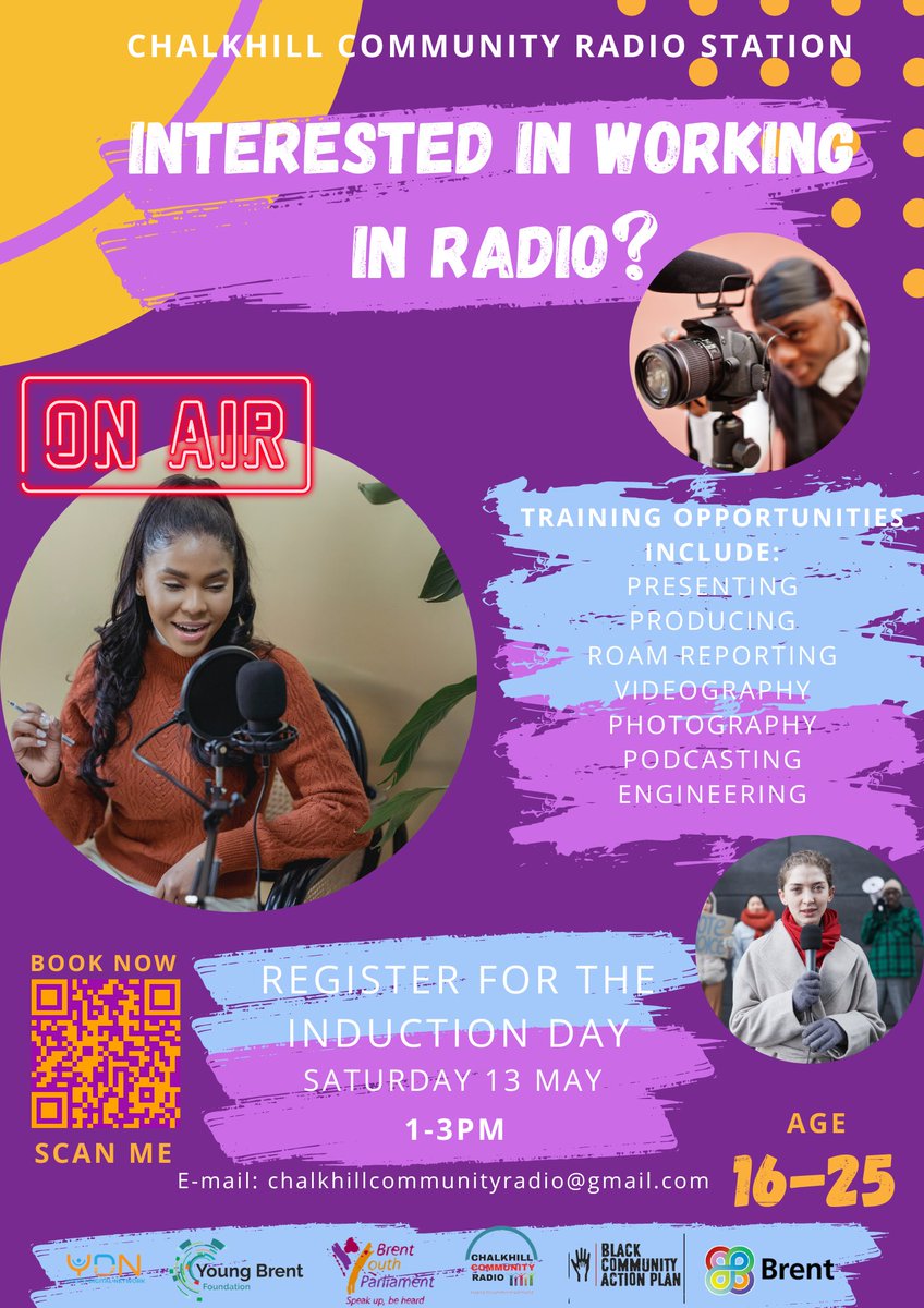 Aged 16-25 and interested in working in radio? 🎙️

Register for the induction day on Saturday 13 May, 1pm - 3pm 

Email chalkhillcommunityradio@gmail.com