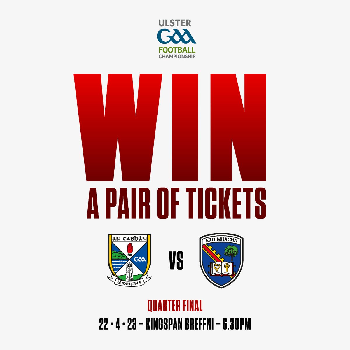 UlsterGAA's tweet photo. Ticket Giveaway! 🎉

Retweet this post &amp; follow @UlsterGAA for a chance to WIN TWO TICKETS to @CavanCoBoardGaa v @Armagh_GAA ! 🎟️🎟️

 Winner announced tomorrow!

Buy tickets 👉 https://t.co/4gaavHuSAw

No sales at the venue. Buy in advance online &amp; in selected stores

#Ulster2023 https://t.co/HzSnB07Rt5