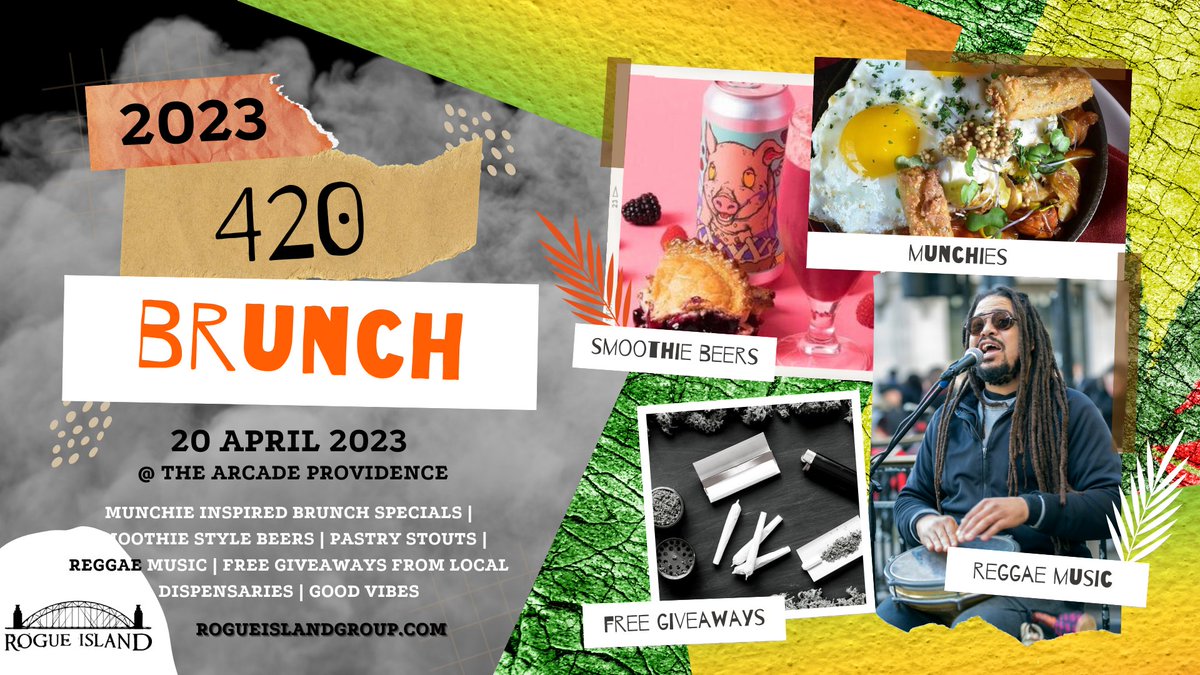 RogueIsland401's tweet photo. Plan your day accordingly: 420 Brunch &amp; Munchies is going to rock! Join us today! Join us for our 8th annual 420 day! This year we will be adding brunch to the mix. Munchies inspired breakfast specials, bottomless mimosas and bloodys, pastry ... https://t.co/H1iJudA09y