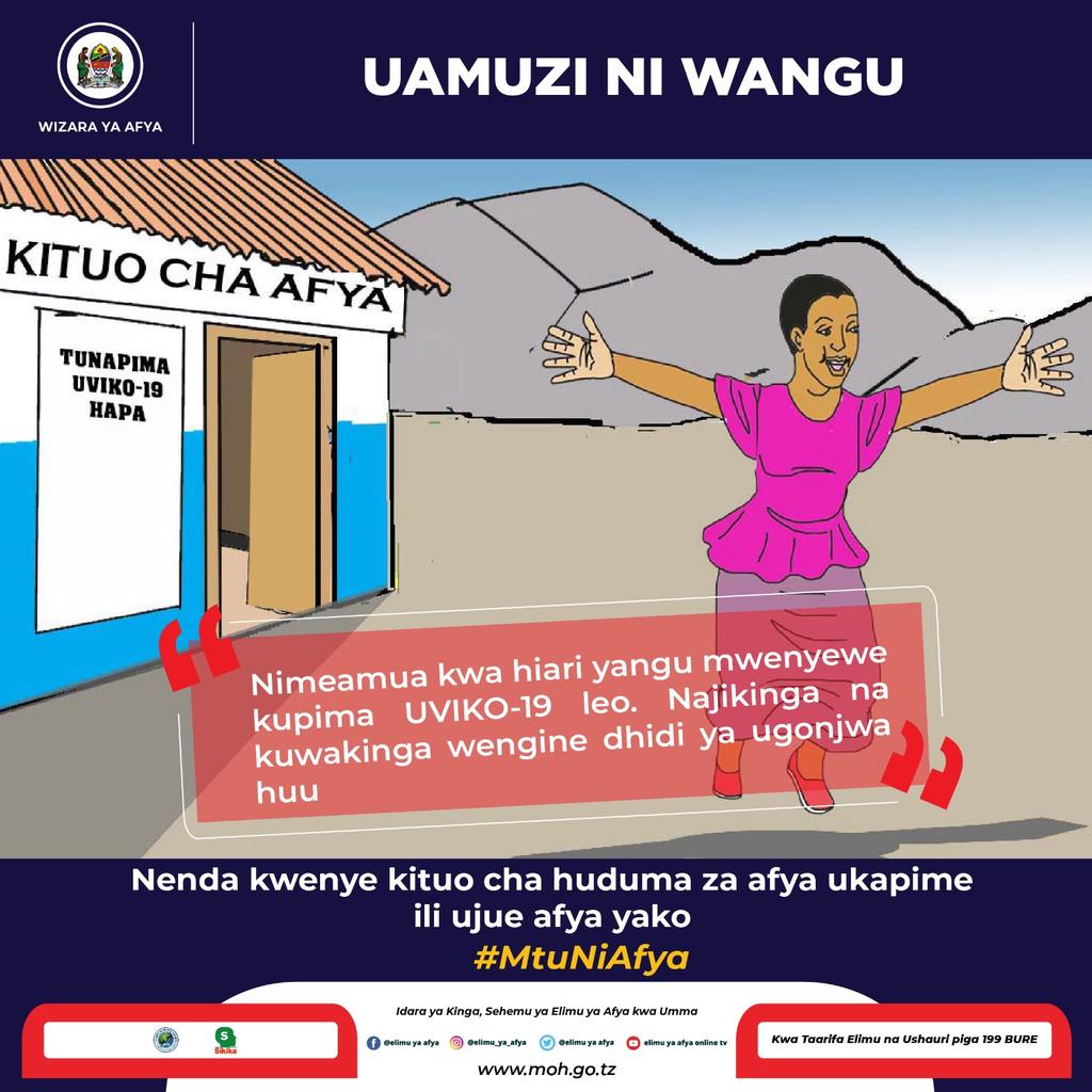 #COVID19 testing is one way to understand the country's prevalence. So let us all test to understand our status. 

✅ Get tested
✅ Protect yourself 

#PimaUviko19 #MtuNiAfya