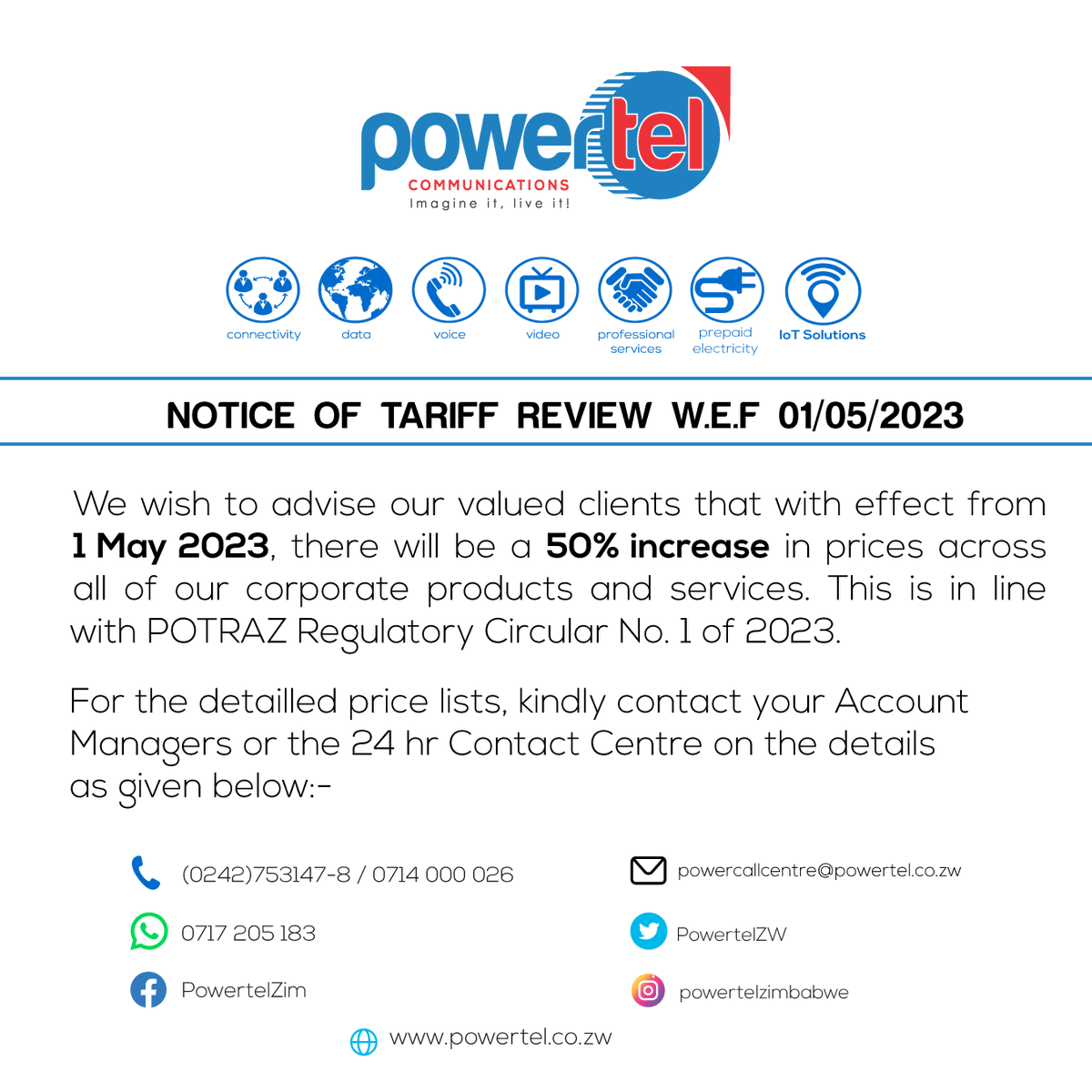 PowerTelZW's tweet photo. Tariff Review https://t.co/otnmjRpBQI