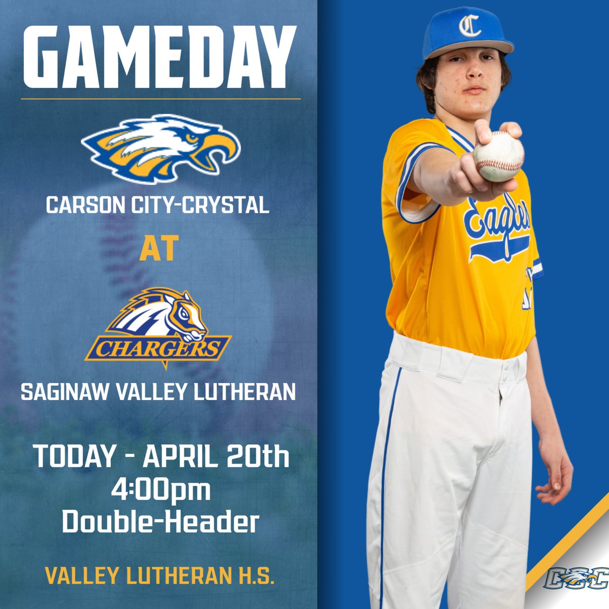 CCC_Eagles's tweet photo. JV BASEBALL
@ Saginaw Valley Lutheran
TODAY - 4:00pm
Double-Header

Valley Lutheran H.S.
3650 McCarty Rd.
Saginaw, MI 48603 https://t.co/vmE2vXXgXJ