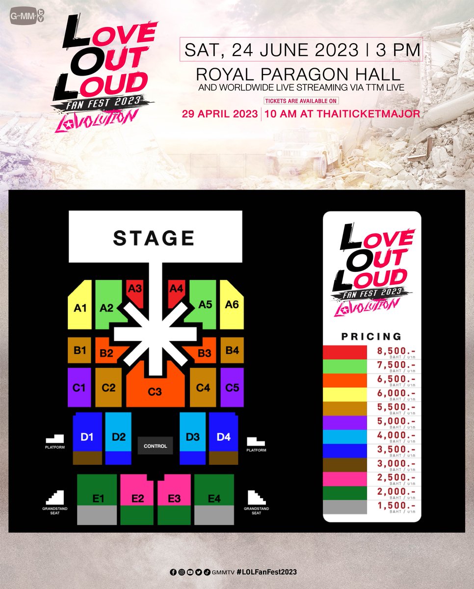GMMTV's tweet photo. 📢 ประกาศรวมพลครั้งสำคัญ! เตรียมตัวไปสนุกพร้อมกันใน
‘LOVE OUT LOUD FAN FEST 2023 : LOVOLUTION’

📍 24 June 2023 | Royal Paragon Hall
Tickets on sale : 29 April 2023 | 10 a.m. at Thaiticketmajor

🔗 MORE INFORMATION : https://t.co/nVCn2wt0SE

#LOLFanFest2023
#GMMTV https://t.co/0tw51V7Y8u