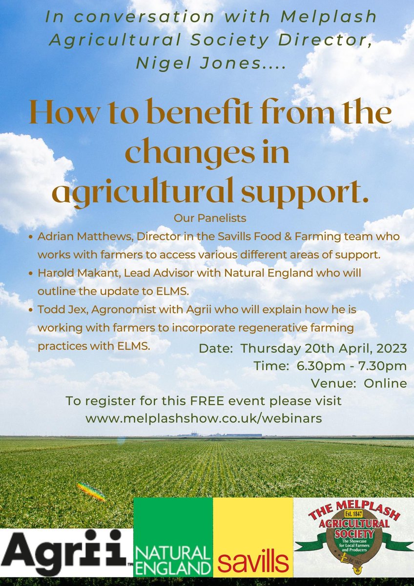 TONIGHT! Book your free place on this evenings webinar and hear our panelist’s talking about the changes in agricultural support and understand more about changes to payments. Click eventbrite.co.uk/e/how-to-benef… to book your FREE place! 
#farmingsupport #farming #agriculture