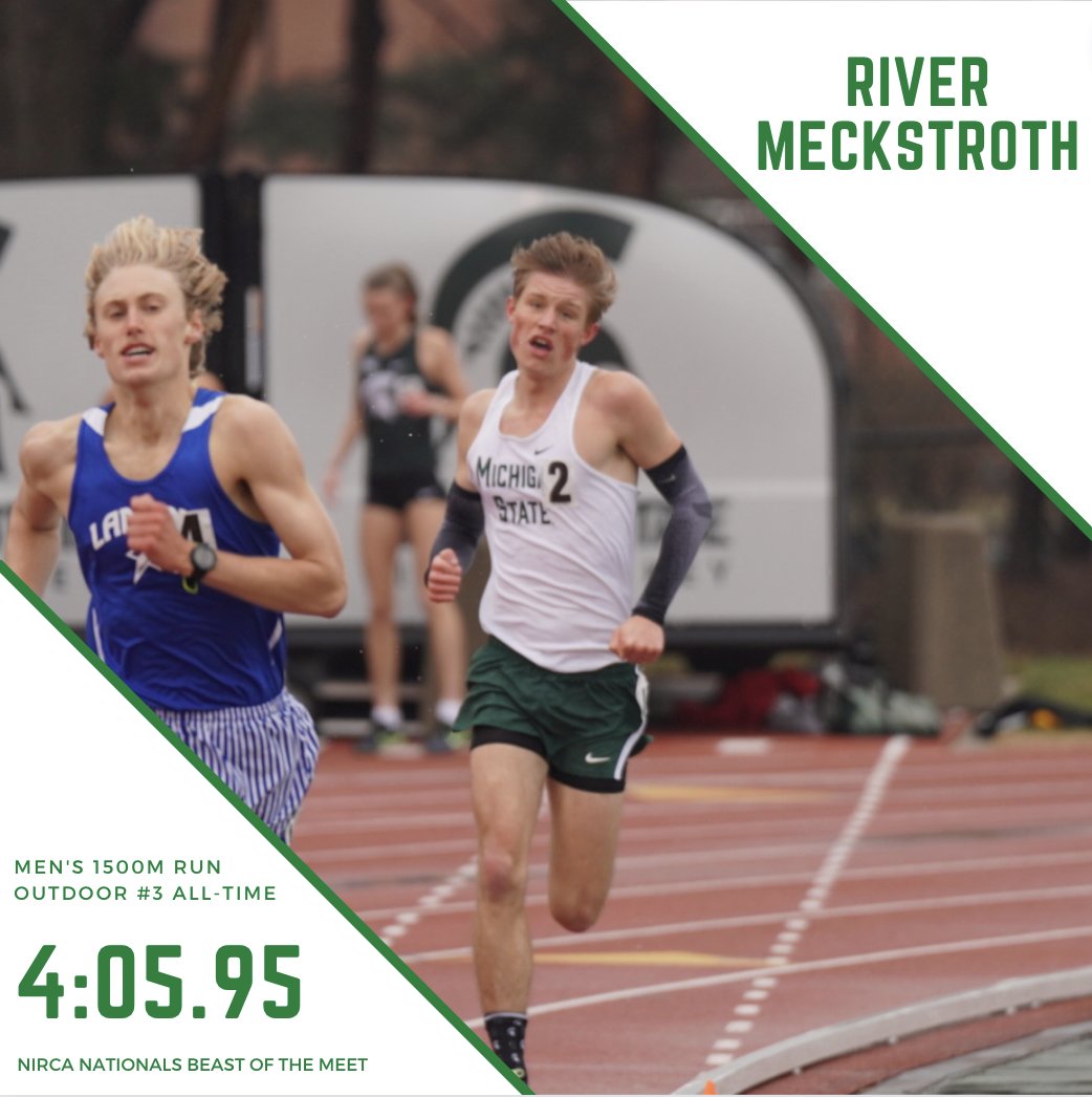 MSURC's golden boy showed out on the biggest stage of the season!

Congratulations to River Meckstroth, who is our Beast of the Meet for NIRCA Nationals. River ran a 4:05.95 in the fast heat of the men's 1500m Run at Nationals to move up to #3 All-Time on the club leaderboards.
