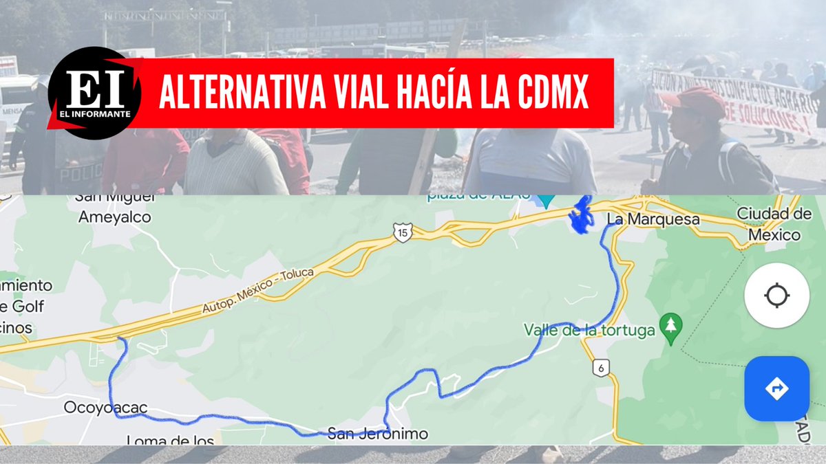 ElInformanteMX's tweet photo. 📌 #RedDeInformantes
👁️🚨 OJO‼️POR SI NO ALCANZASTE A PASAR 🛣️🚫🆘

Si viajas a la #CDMX ... desvíese a #Ocoyoacac en la #UniversidadMexiquense, tome la que va a #Acazulco, de ahí a #LaMarquesa (Valle del Silencio), van a llegar a la libre pasando el #bloqueo; el paso es seguro. https://t.co/zx4DbXptNi
