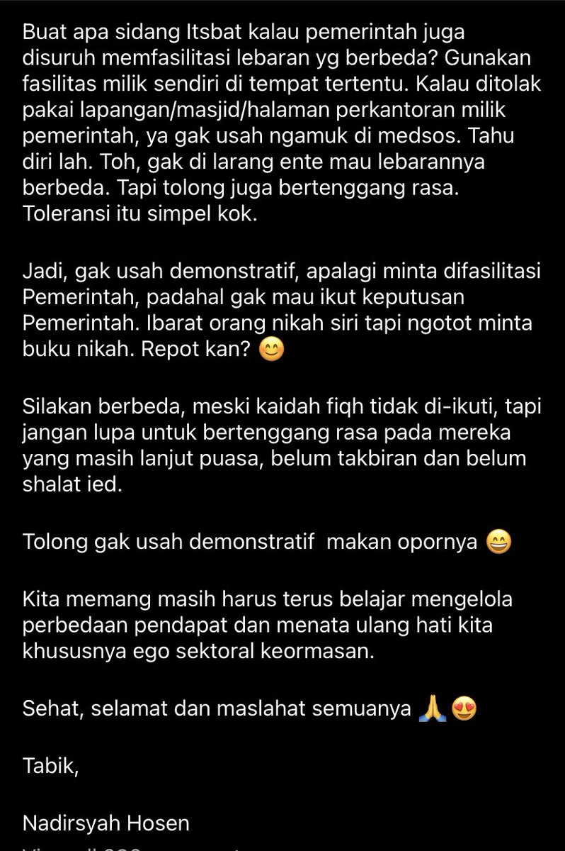 hasyimmah's tweet photo. Amazing Nadirsyah Hosen
-utas-

Kalau misal yang nulis ini adalah orang yang tak biasa bertoleransi, ya wajar banget. Tapi ini ditulis oleh seorang Gus Nadir lho... Amazing.

Saya sangat menghormati beliau. Tabik. Tapi jelas tulisan ini harus dikritik. https://t.co/ozzEBJ4PdK