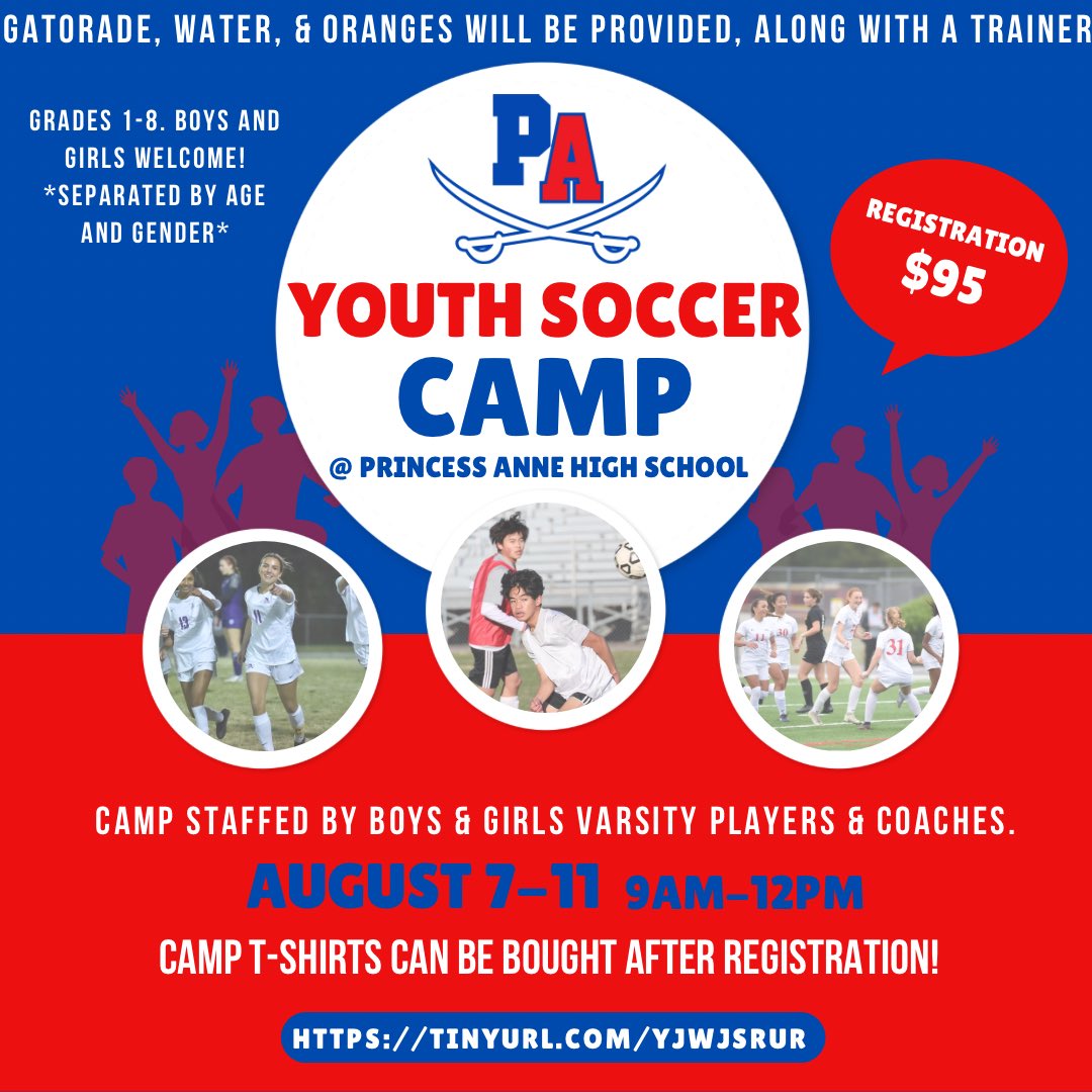 PAHS_LadyCavs's tweet photo. Introducing the Princess Anne Youth Soccer camp!

Boys &amp; Girls players and coaches will be leading different teams and training with them.

To register: https://t.co/TzSqcvQzCS

For additional information: https://t.co/81x2BdB1Hg

For any questions please contact (757) 202-4665. https://t.co/FG7d4DMOHd