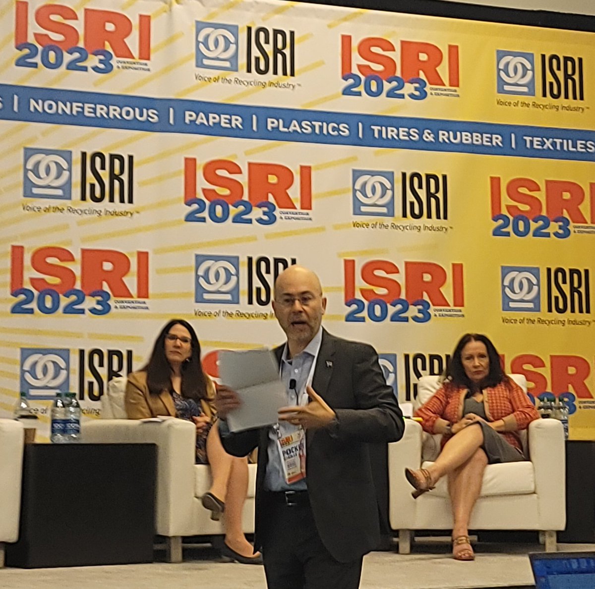 Recycling's role in the #EuropeanUnion #circulareconomy action plan and its 4  key aspects in place along with how they work are explained by Manuel Carmona, Counsellor for Environment and Oceans European Union Delegation to the United States @ISRI #ISRI2023
