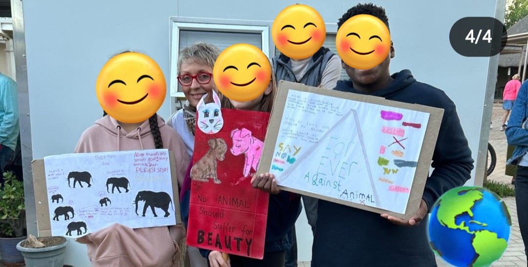 becia1978's tweet image. &apos;Silent protest&apos; by passionate students advocating for animal protection &amp;amp; welfare. Let&apos;s raise awareness about the impact of poaching and animal testing on our planet. Let&apos;s do our part to protect them. #learningAtWis @beautywithoutcr #AnimalRights