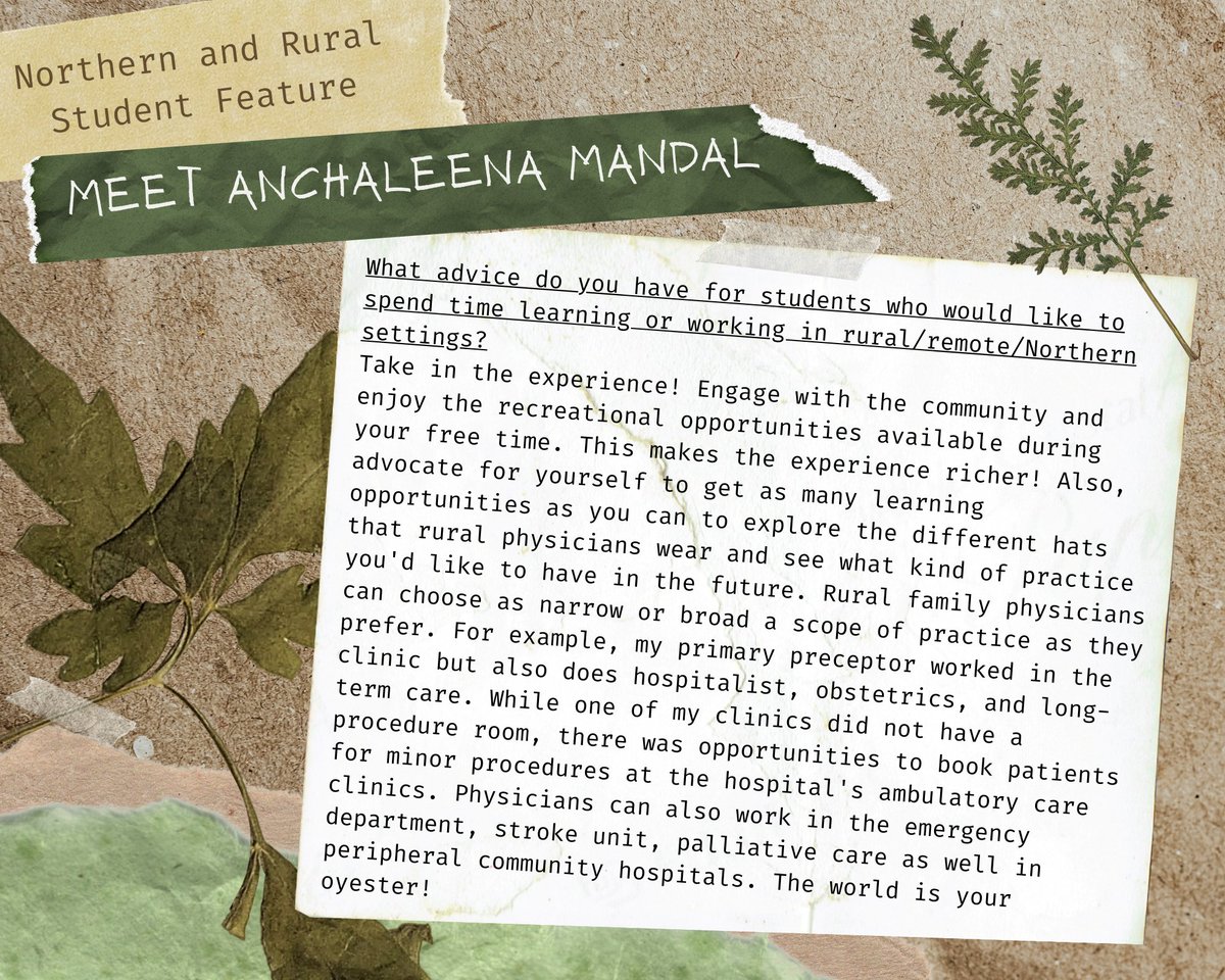 norm_omsa's tweet photo. Our next Northern and Rural Student Feature of 2023 is 4th year Queen's student Anchaleena Mandal!
If you are a medical student who has had a Northern/rural learning experience please consider filling out the Google Form to be featured in our next post! https://t.co/IA1xmwefFE https://t.co/96sS8sznvk