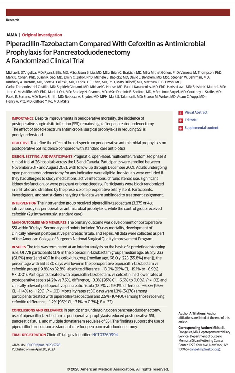 Karl Bilimoria (@kbilimoria) on Twitter photo Presented today by incoming <a href="/IU_Surgery/">Indiana Surgery -Indiana Univ School of Medicine</a> <a href="/IU_SOQIC/">SOQIC</a> faculty, <a href="/RyanEllisMD/">Ryan Ellis</a>, as lead off talk at American Surgical Association AND simultaneously published in <a href="/JAMA_current/">JAMA</a>!! Perfect example of a registry-based trial. Excited for you to join us <a href="/IU_Surgery/">Indiana Surgery -Indiana Univ School of Medicine</a>!
jamanetwork.com/journals/jama/… Presented today by incoming <a href="/IU_Surgery/">Indiana Surgery -Indiana Univ School of Medicine</a> <a href="/IU_SOQIC/">SOQIC</a> faculty, <a href="/RyanEllisMD/">Ryan Ellis</a>, as lead off talk at American Surgical Association AND simultaneously published in <a href="/JAMA_current/">JAMA</a>!! Perfect example of a registry-based trial. Excited for you to join us <a href="/IU_Surgery/">Indiana Surgery -Indiana Univ School of Medicine</a>!
jamanetwork.com/journals/jama/…