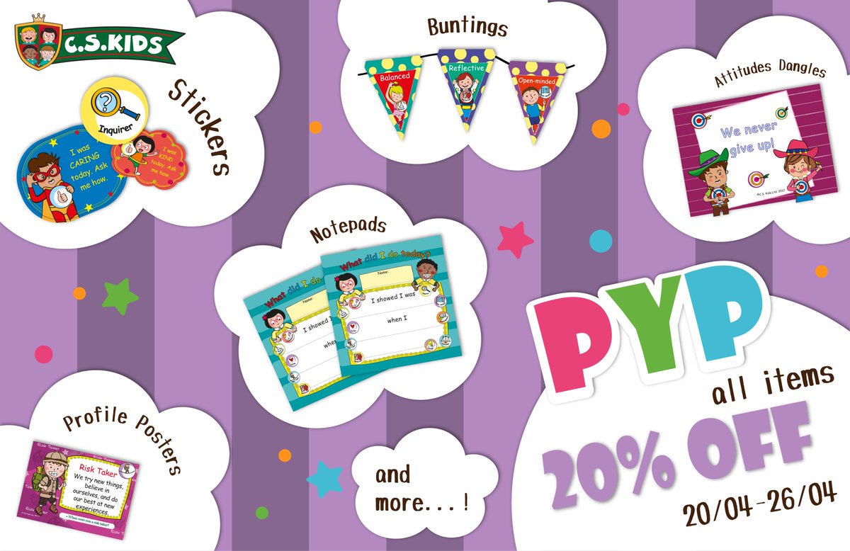 CSKidsLtd's tweet photo. 🌟 All PYP items are 20% off NOW🌟 More than ever our students need our encouragement to help them develop as caring and active lifelong learners. Order now at https://t.co/l6DR5ojucJ❗

#PYP #EYFS #Reception #KS1 #KS2 #nursery #pypclassroom #ibpyp https://t.co/VdqxaPNRo9
