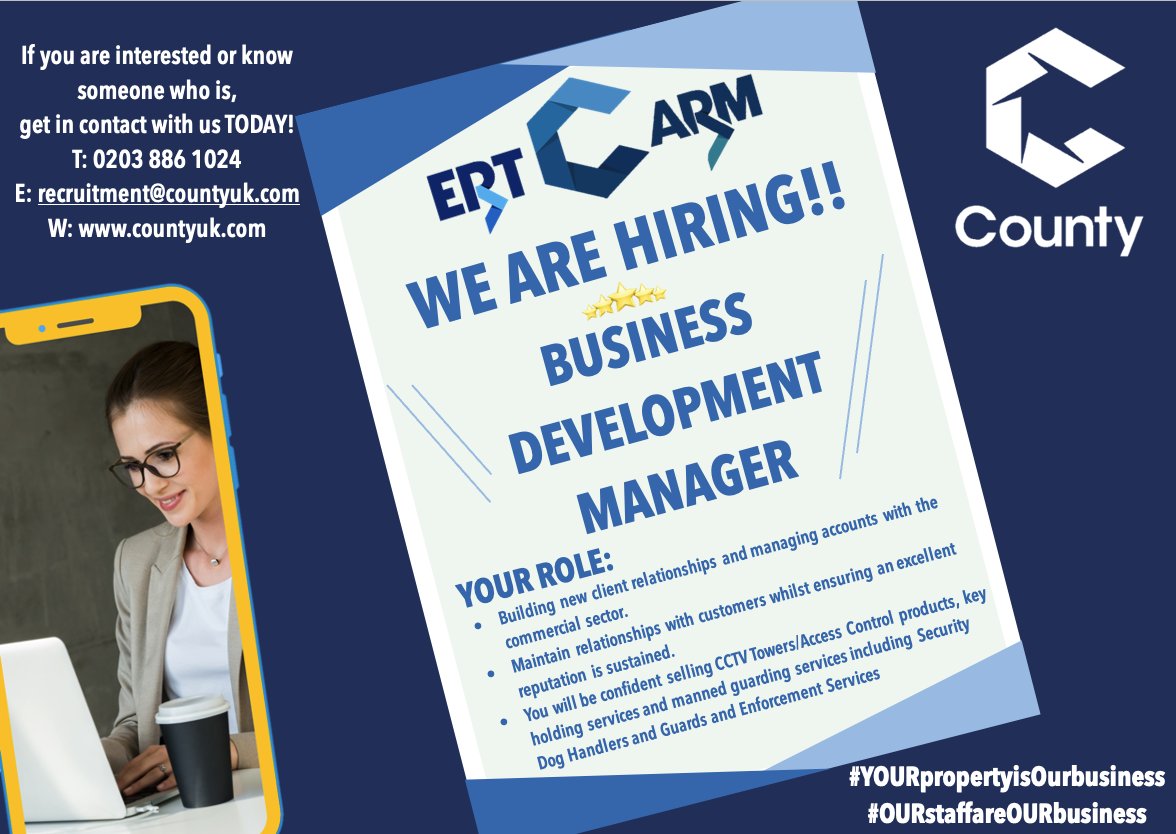 CountySecu's tweet photo. Are you a passionate Business Development Manager?

Due to our ongoing growth we are recruiting for an experienced and driven individual - who will work alongside our Operations Team to generate significant additional revenue opportunities for the business.
 
#county #job https://t.co/JlrbFEq37w