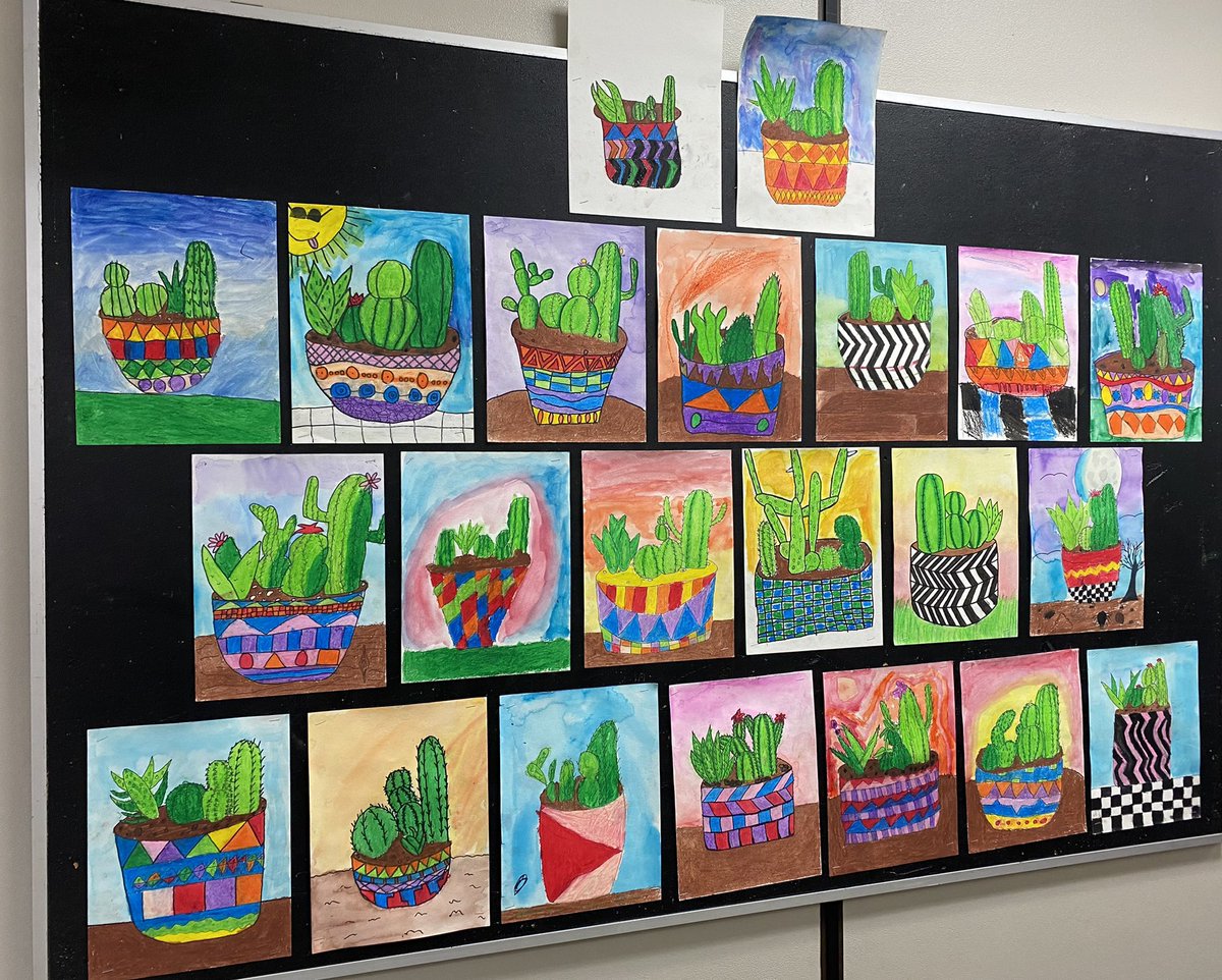 MrsCaitlinMunro's tweet photo. Water colour, oil pastels and baby oil were used to create these succulent gardens @darwinLRSD https://t.co/mppE0InJ2u