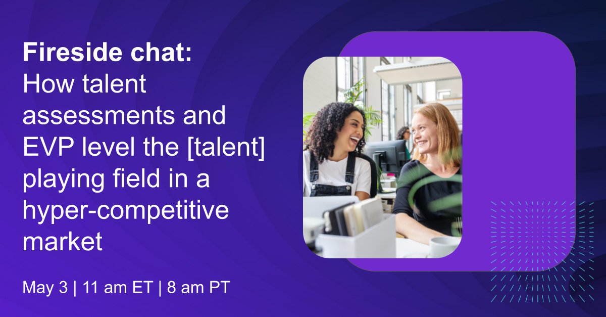 Join us for our Fireside Chat! We'll discuss:

- State of talent acquisition, highlight key data points &amp; research
- How to differentiate in a hyper-competitive job market
- How to incr quality of candidate pipeline &amp; hires

REGISTER: 
hubs.li/Q01MfyQf0

#recruiters #hrtech