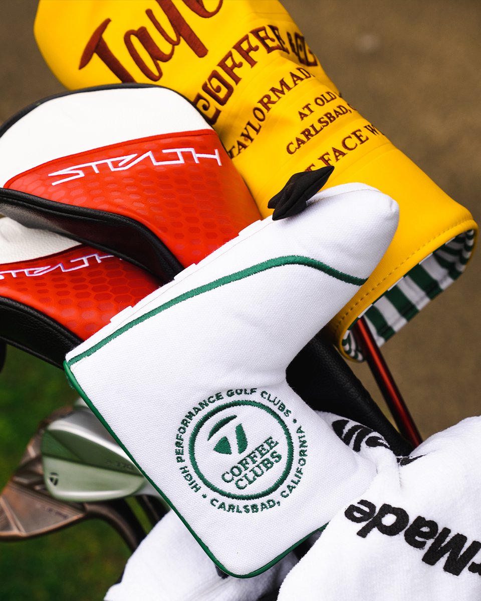 TaylorMadeGolf's tweet photo. Coffee &amp; Clubs. 🤌 

This bold and flavorful headcover collection is now available on our site. 

Shop it now: https://t.co/j0XhilT7Id https://t.co/8BjPDDLour