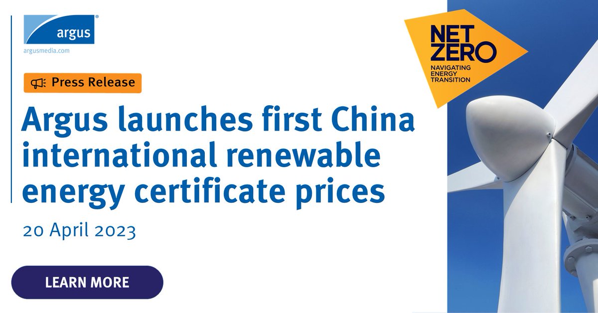 ArgusMedia's tweet photo. #ArgusMedia has launched the world’s first international #renewableenergy certificate (#IREC) prices for China, shedding light on renewable power premiums for the world’s largest certificate issuer and #electricity production base https://t.co/0ujt7rWxAY | #IRECs #decarbonisation https://t.co/2LFZUje31V