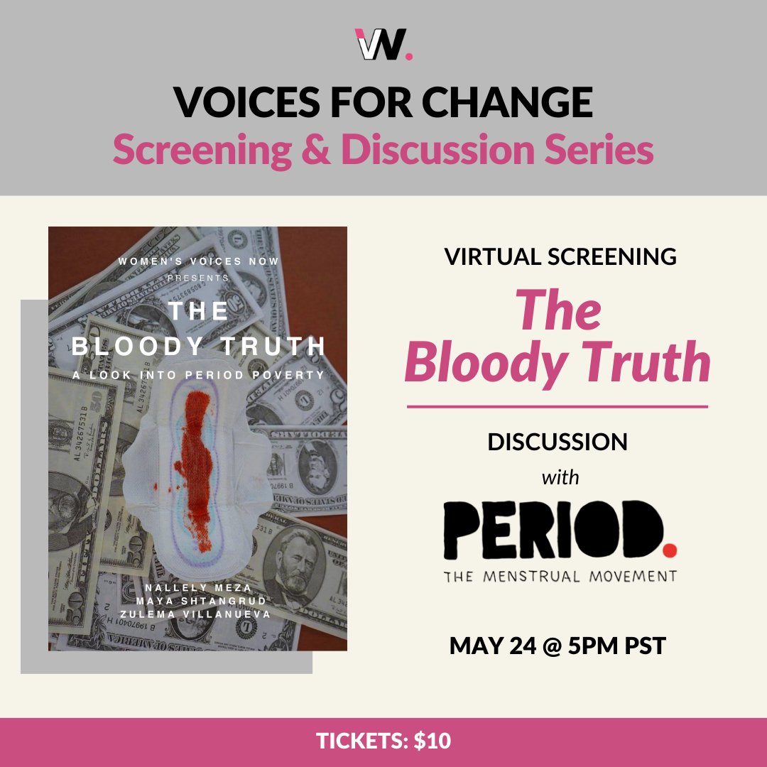 WomensVoicesNow's tweet photo. Join us for the next event in our new VOICES FOR CHANGE Screening & Discussion Series w/ Girls’ Voices Now filmmakers and special guests from PERIOD.
#WomenFilmmakers #PeriodMovement #TheBloodyTruth
GET YOUR TICKETS NOW: https://t.co/Y39qD5h8mD https://t.co/tUGPMY2xUP