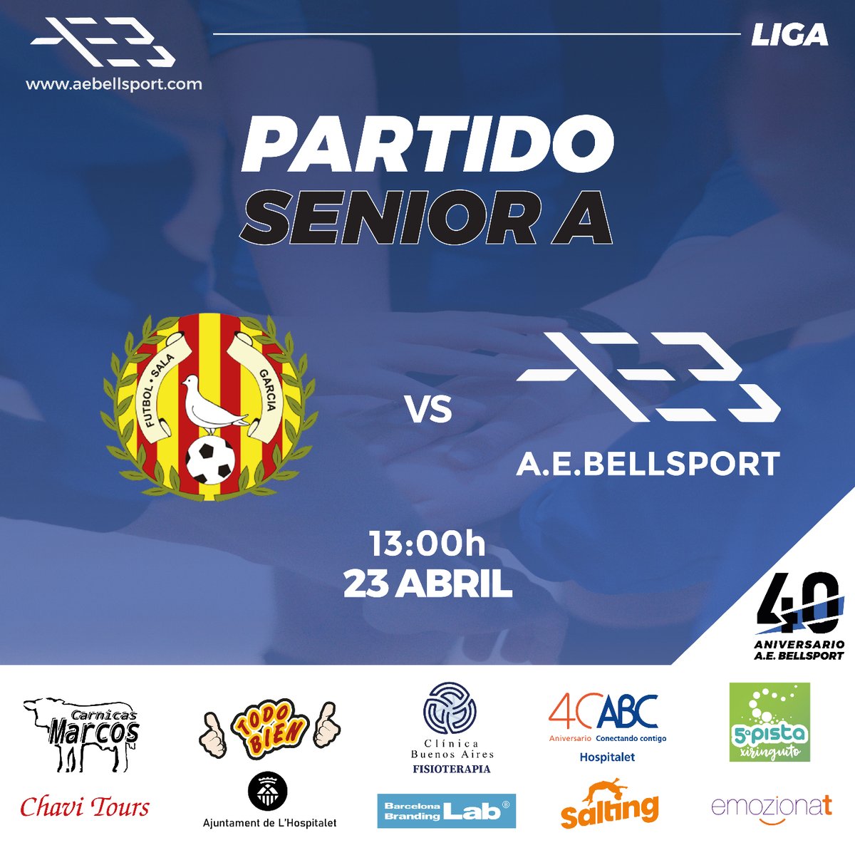 aebellsport's tweet photo. Nuestro primer equipo de Fútbol Sala visita este domingo a Industrias Santa Coloma B a las 13:00h.

¡Ánimo equipo!💪

#somosbellsport🔵⚫️ https://t.co/UhQQDbzWa9
