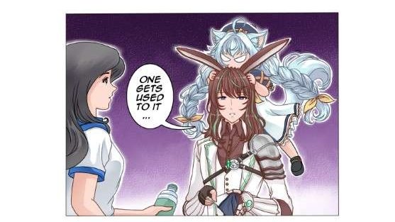 AmbrGlw's tweet photo. Club Amber #7: One gets used to it... eventually
#VTuber #4koma #ClubAmber https://t.co/h4sBNEr9XK