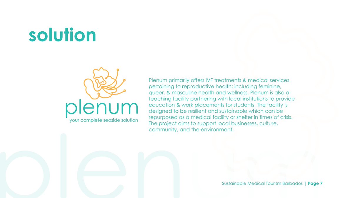 Team 6 - 'Sustainable &amp; Resilient Tourism in Barbados' is the next in our  charette recap. Their solution was Plenium, providing medical services pertaining to reproductive health. supporting local businesses, culture, community, &amp; the environment.

brookfieldsustainabilityinstitute.com

#BSI