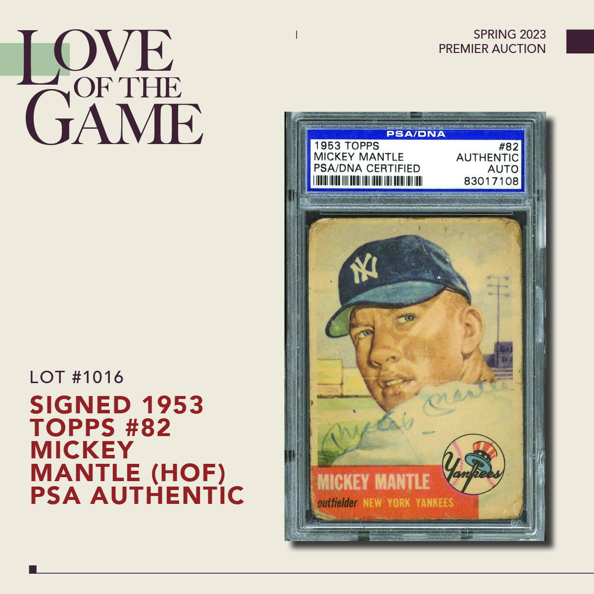 LOTGAuctions's tweet image. An autographed 1953 Topps Mickey Mantle is a treasure in any grade.  We've got more than 100 signed '53 Topps cards in our Spring auction - visit LOTGAuctions.com to register.  #TheHobby #CommerceComet #SignedCards #LOTGAuctions