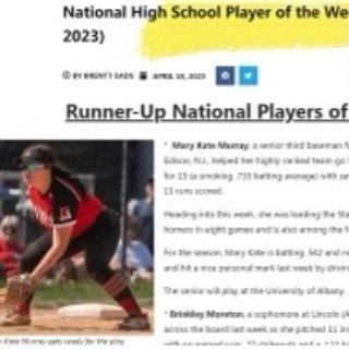 Congrats to <a href="/mkmurray2023/">MK Murray</a> on being recognized as a runner-up for National Player of the Week by <a href="/ExtraInningSB/">EXTRA INNING SOFTBALL</a> !!!