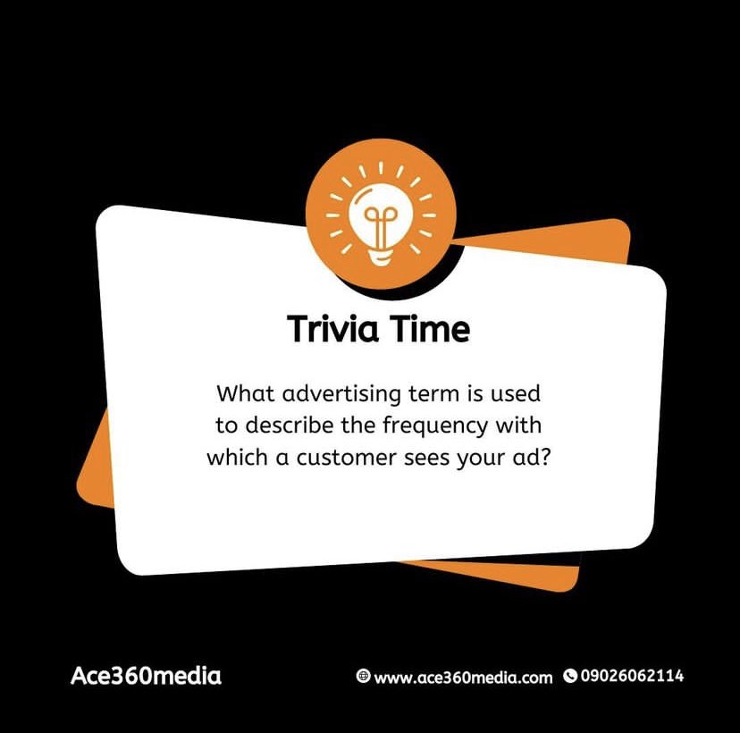 Sir_iretomiwa's tweet photo. Put your thinking cap on and share your answer in the comments!
#marketingtrivia #advertisingfun #testyourknowledge #commentbelow #ace360media https://t.co/JQQbFHKp9h