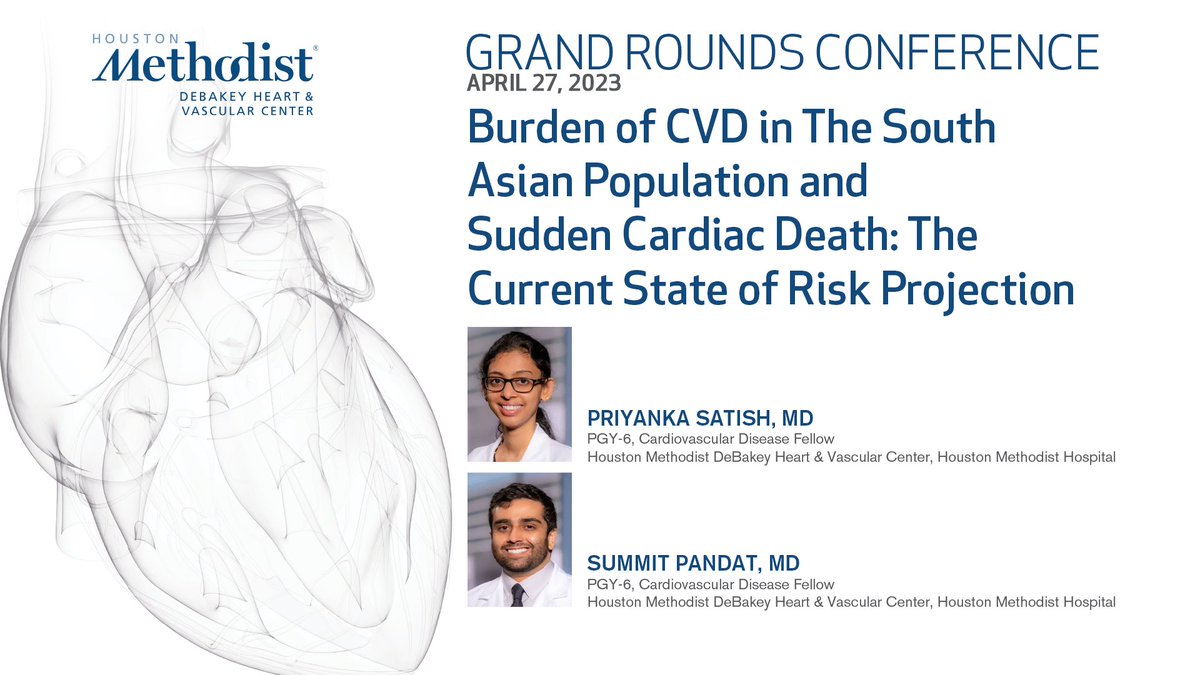DeBakey CV Education - World Class CV Training (@debakeycvedu) on Twitter photo Join us Apr. 27 for a Grand Rounds conference featuring <a href="/spandatmd/">Summit Pandat, MD</a> “Sudden Cardiac Death: The Current State of Risk Prediction” and <a href="/PSatishMD/">Priyanka Satish</a> “Burden of CVD in the South Asian Population”. Watch LIVE: bit.ly/GR042723. Join us Apr. 27 for a Grand Rounds conference featuring <a href="/spandatmd/">Summit Pandat, MD</a> “Sudden Cardiac Death: The Current State of Risk Prediction” and <a href="/PSatishMD/">Priyanka Satish</a> “Burden of CVD in the South Asian Population”. Watch LIVE: bit.ly/GR042723.