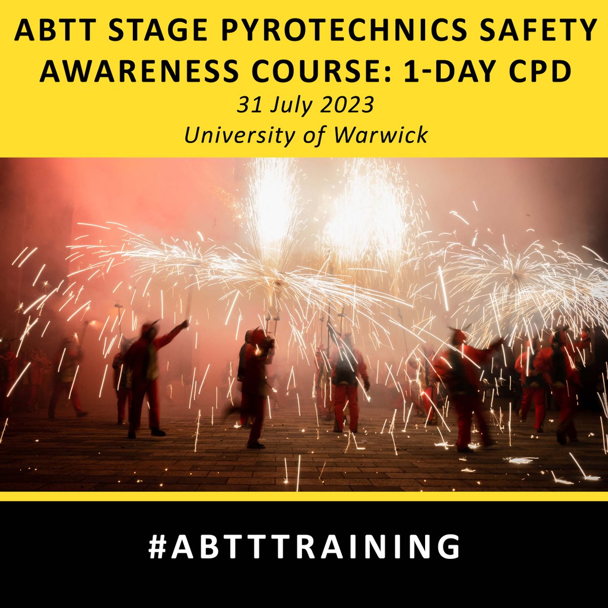 theabtt's tweet photo. NOW BOOKING: ABTT Stage Pyrotechnics Safety Awareness Course: 1-day CPD.

A theatrical-based training day providing operational safety information from industry-experienced tutors via ‘hands-on’ exercises and ‘live firing’ demonstrations.

https://t.co/FtXzaOp9iA

#ABTTTraining https://t.co/OofQvsBIED
