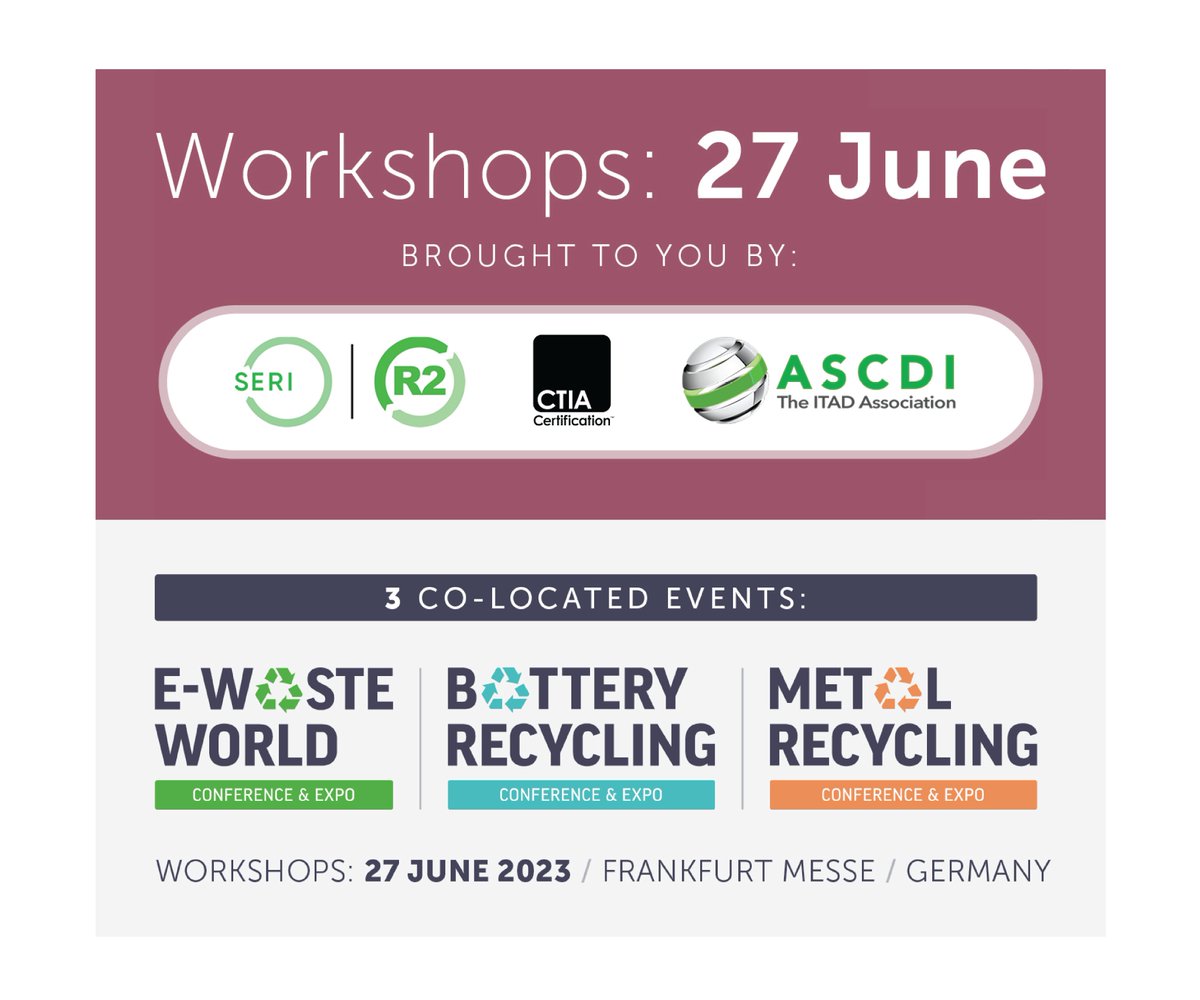 RepairRoundup's tweet photo. Wir fahren nach Frankfurt! (We are going to Frankfurt!) @CTIACert  and @WISECert will be presenting at the @EWasteWorld on June 27. If you are in the area, come join the mobile industry. Register today: https://t.co/jEUhrdQBSp https://t.co/4DnZDQ2Pqx