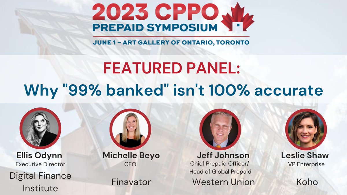 Don't miss our incredible #banking panel at the #CPPOSymposium23. They'll be busting myths, sharing strategy and exploring the future of banking in #Canada – register now: bit.ly/43JK2Pz

@MichelleBeyo <a href="/EllisOdynn/">Ellis Odynn, MBA</a> <a href="/DFInstitute/">Digital Finance HQ</a> <a href="/finavator/">FINAVATOR INC</a> <a href="/WesternUnion/">Western Union</a> <a href="/GetKoho/">KOHO</a>