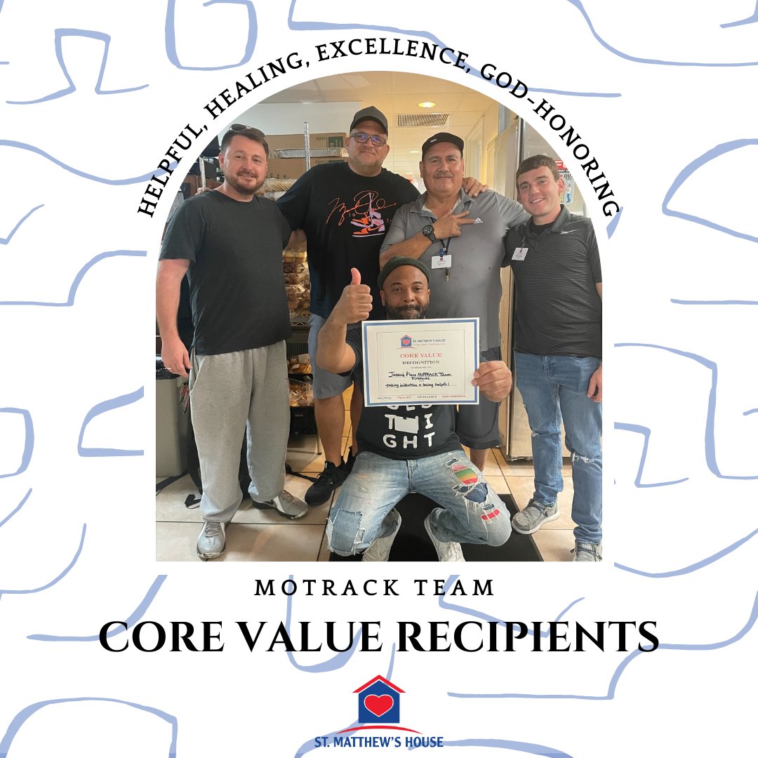 StMatthewsHouse's tweet photo. Last week the Justin's Place (Naples) team was presented with a Core Value Award for being helpful and taking the initiative.

So drop a 👏 below to congratulate them.

#EmployeeAppreciation #CoreValueAward #StMatthewsHouse https://t.co/zmIxtfUney