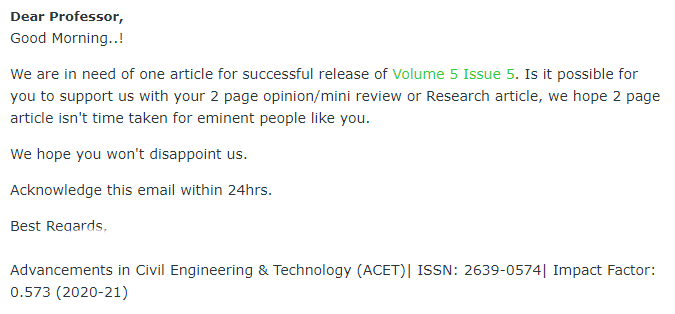 D14MT's tweet image. #PredatoryJournal 
Given that I am neither eminent nor a professor, I am not disappointed... Anyways, did anyone ever ask for money?