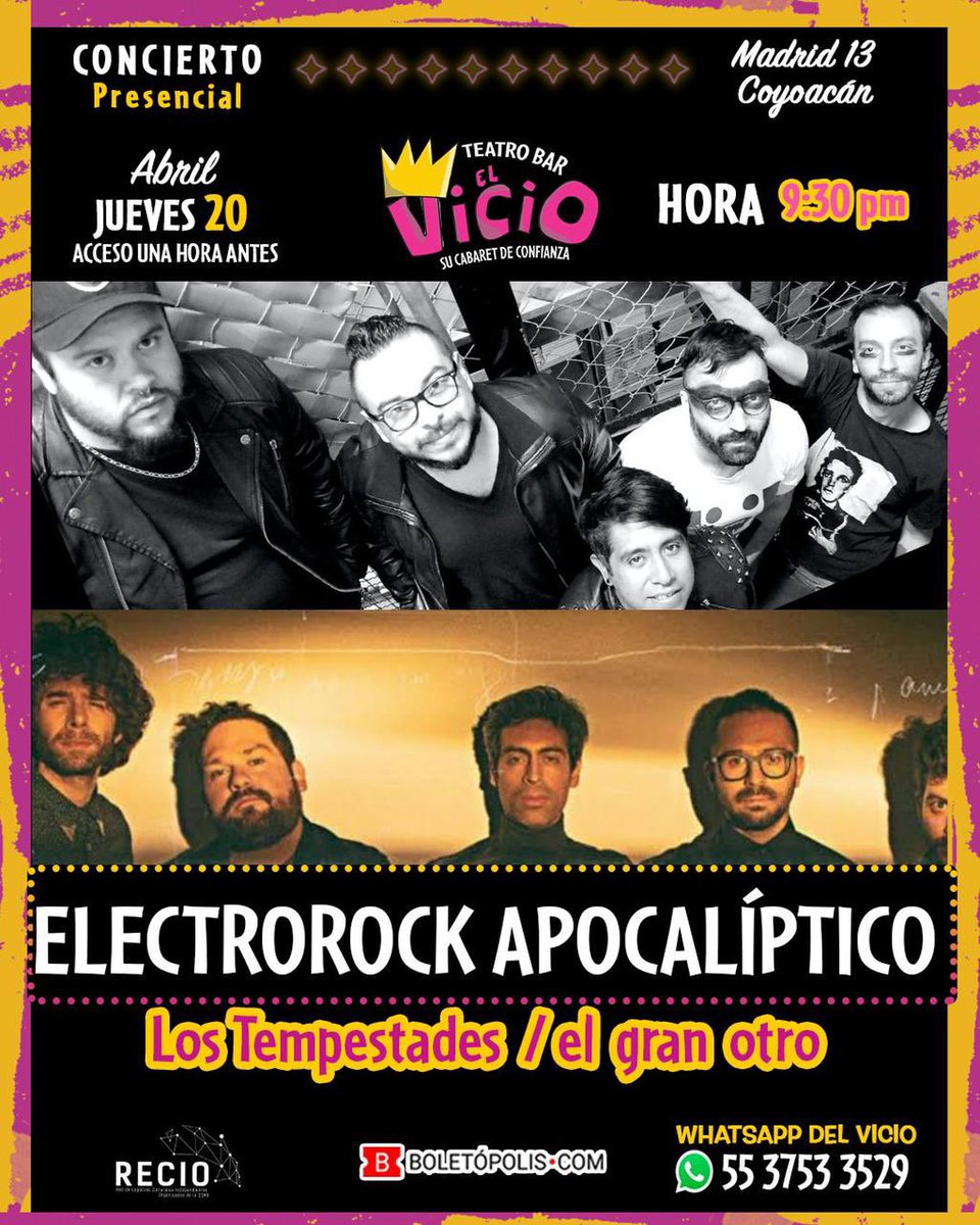 LosTempestades's tweet photo. HOY TOCAN LOS TEMPESTADES 
(Junto @elgranotro3)
Nos vemos 830. https://t.co/7eZUdQ0cpD