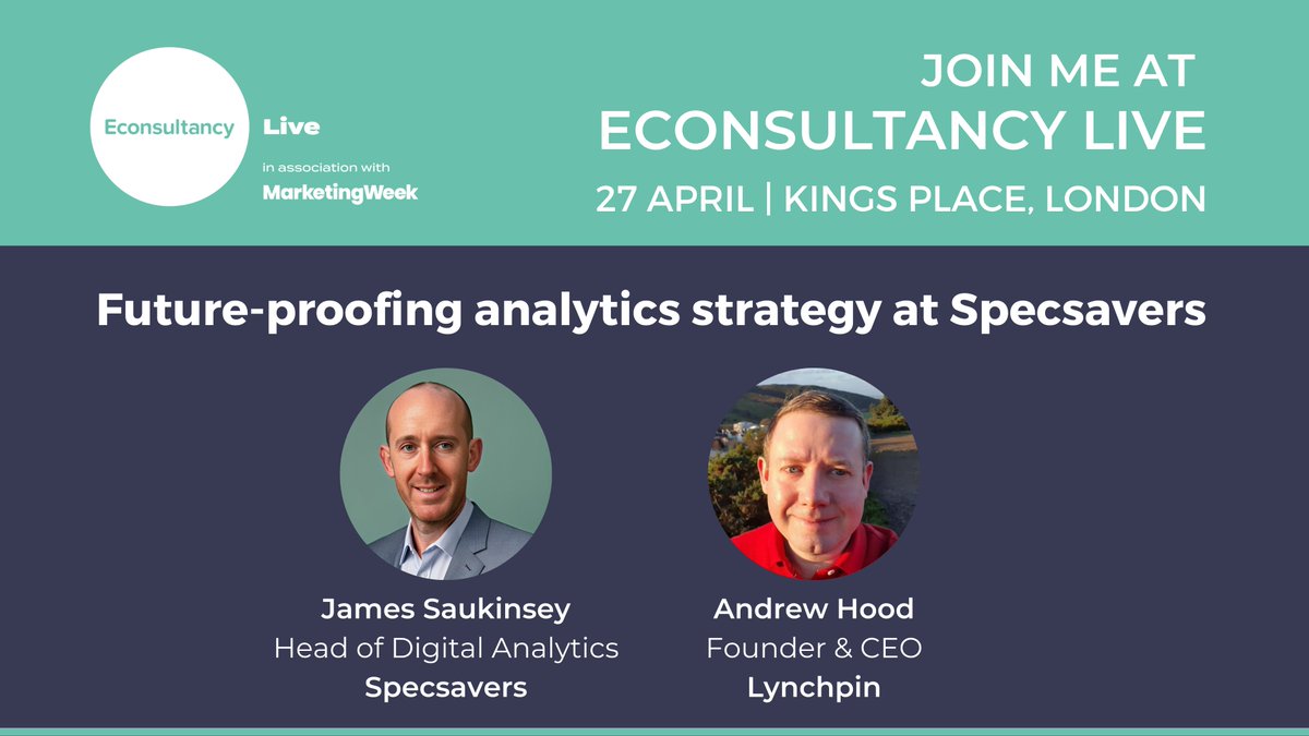 Lynchpin's tweet photo. Our CEO, Andrew Hood, will be chatting to @saukinsey at #EconLive about future-proofing analytics strategy at @Specsavers and the move to #GA4. 

Let us know if you are attending down below. We hope to see you there! https://t.co/zAd8BTOrPW