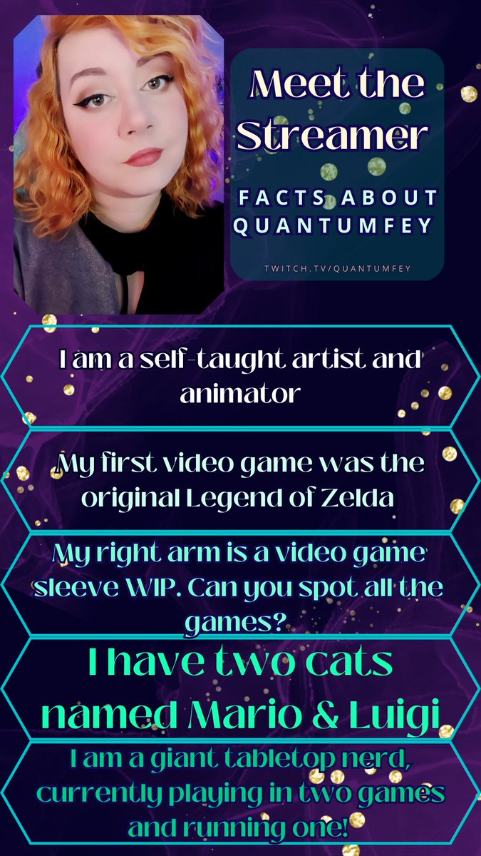 quantumfey's tweet photo. Welcome!
My name is Elli, but feel free to call me Quantum or Fey, I’m not too picky! Here’s a couple of little things about me!  

✨she/they 
✨art &amp; horror fanatic 
✨BIG time space and folklore lover

✨ Mondays,Fridays, &amp; Every Other Wednesday 7pm et! ✨ https://t.co/7oIZlTzixi