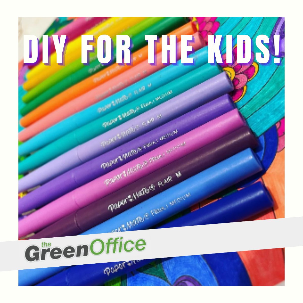 Take a used newspaper to line the inside of a cereal box,  
Use our papermate options to colour the newspaper put holes in each side and put a piece of string or fancy ribbon on the top and there you have it, a homemade, 100% recycled DIY Gift Bag for the next birthday party!