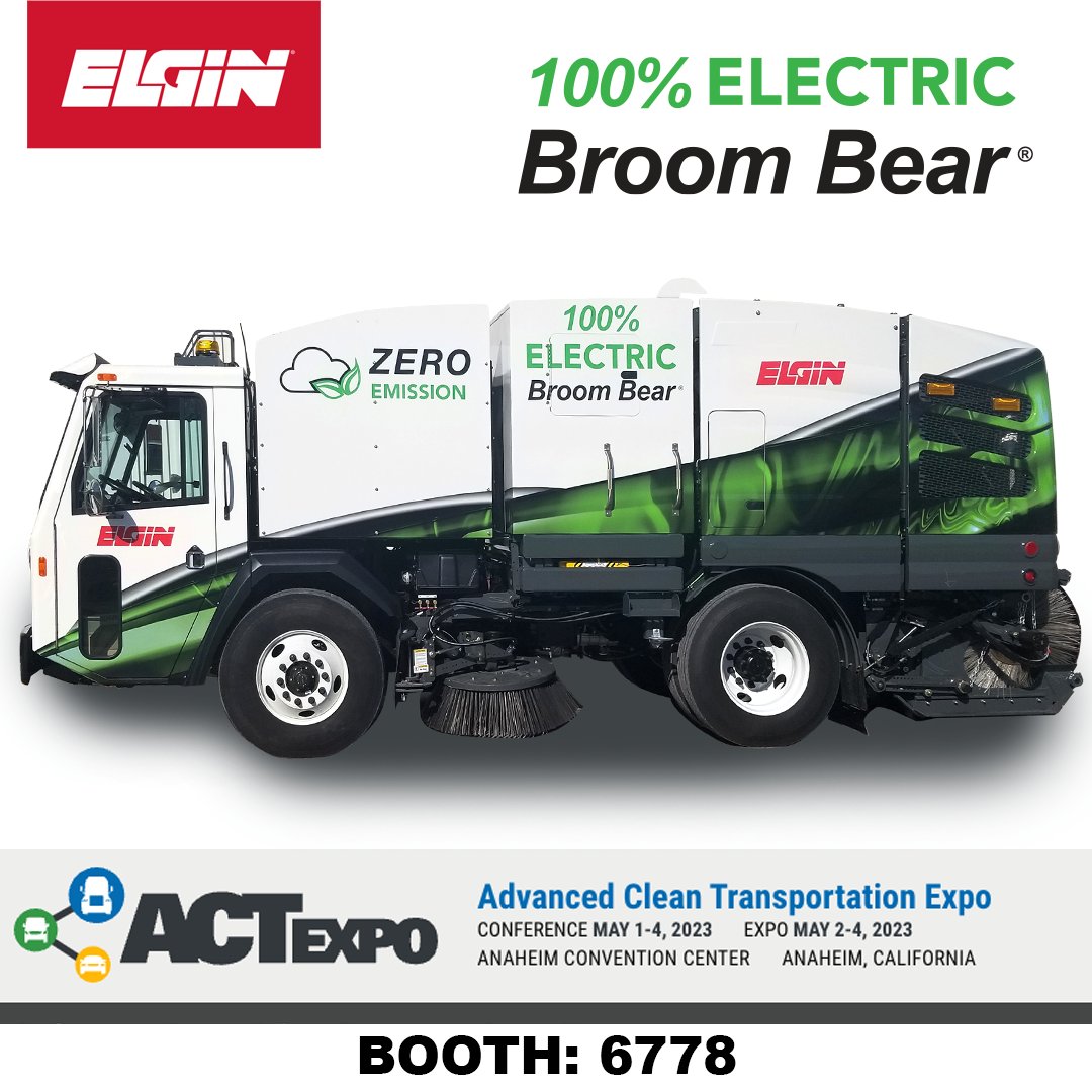 elginsweeper's tweet photo. Come check out the 100% Electric Broom Bear at the ACT Expo booth #6778. We are looking forward to continuing the conversation surrounding clean vehicles. Learn more:https://t.co/qrjjIsqIZc
#ElginSweeper #ACTexpo #EV https://t.co/ENDClP2HW7