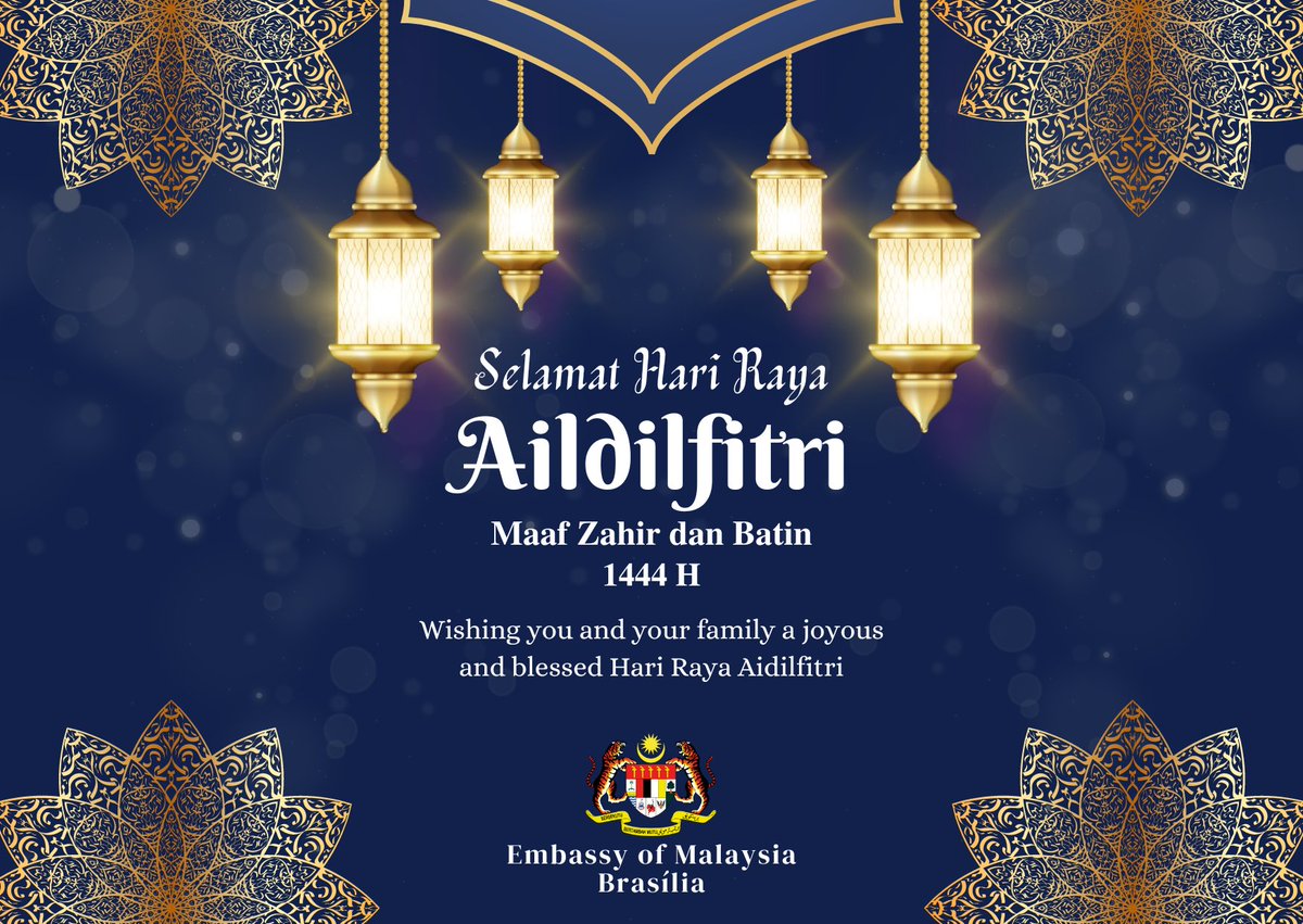MYembBrasilia's tweet photo. Wishing all Muslims a joyous and blessed Eid al-Fitr 1444H from all of us at the Embassy of Malaysia in Brasilia 🌙

#malaysiainbrazil https://t.co/VxJL0eB4WU