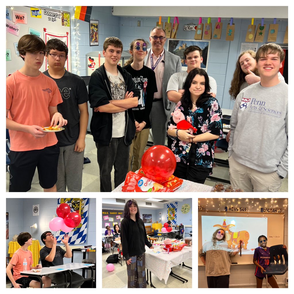 Rounding out the birthday chapter in German 2 <a href="/M_villeHS/">Mechanicsville High School</a> with a party for Peppa Pig! Students wished Peppa Alles Gute zum Geburtstag 🎂, played party games and presented the Birthday Pig with special gifts. #GermanRocks #ChooseGerman #hanoverschools