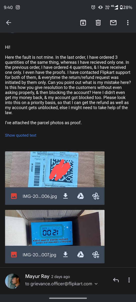raymayur9's tweet photo. @flipkartsupport 
I've already complained many times,still haven't got a satisfactory reply. On calling customer care,the person is not even in the mood to listen &amp; has been denying to give any solution. Also,I haven't got the money back. Is this the way you treat your customers? https://t.co/5ohpNDkGd1