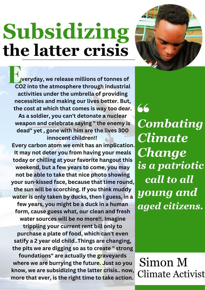 simmydotcom's tweet photo. Combating climate change is a patriotic call to all young and aged citizens.
#climatechange
#IPCC
#UNFCCC
#COP28 https://t.co/gMIDq6JIbz