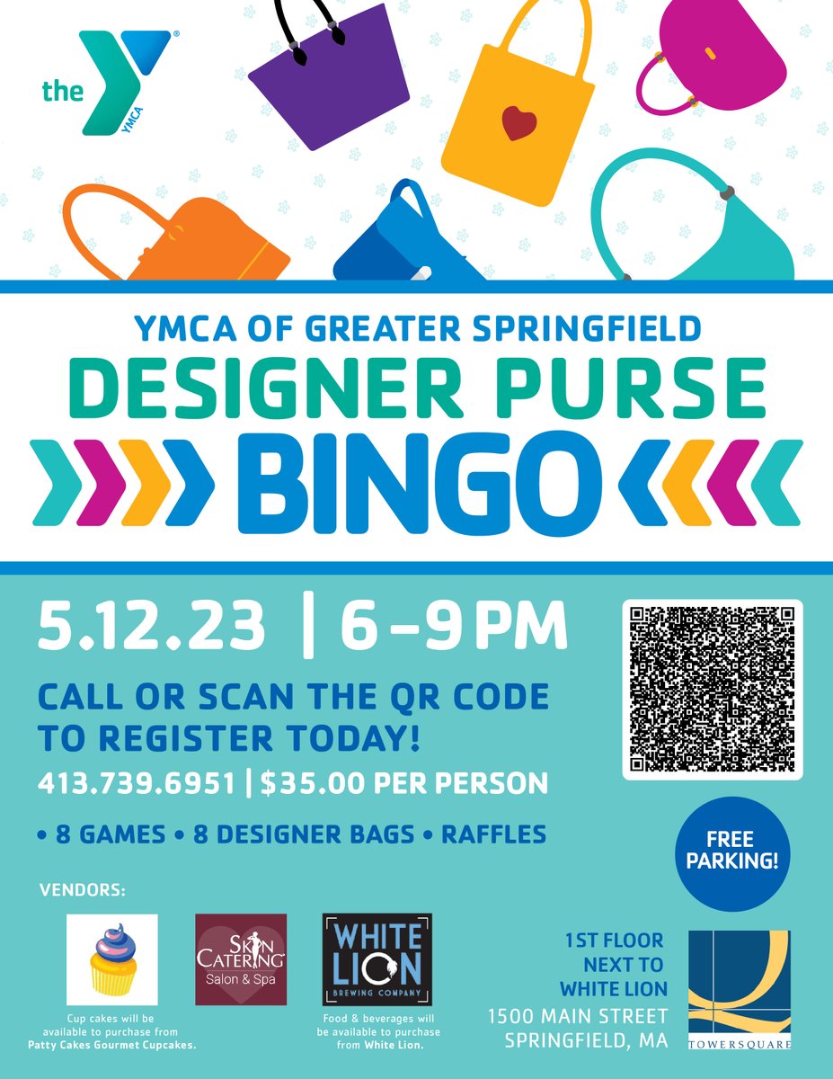 Save the date for Designer Bag Bingo at the Downtown Springfield YMCA Branch! A great way to have fun and win prizes. Call or scan the QR code to register today.