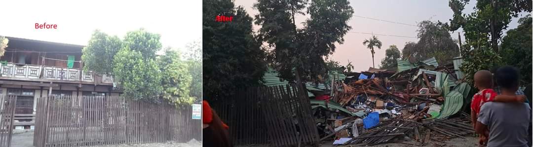 Amanda09115477's tweet photo. Three Thingyan( Myanmar's new year) Peaceful protestors' houses were demolished by Juta's Government. Freedom of speech &amp; expressions in now in Trash can in Burma

#WhatsHappeningInMyanmar
#Thingyan https://t.co/OhjdcP6TNH