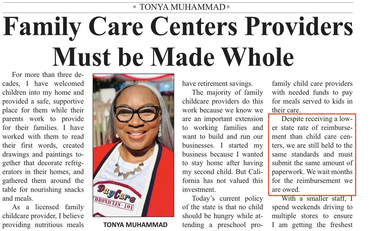 Nourish_CA's tweet photo. "B/c the meals & snacks we prepare & serve are made in my home or a family care center, I am not reimbursed at the same rate as a child care center. What legislators fail to remember is that 'a child fed is a meal served. Period.'" -@TonyaMuhammad1
https://t.co/pzvWlfDvKi https://t.co/oGfNLBWGWv