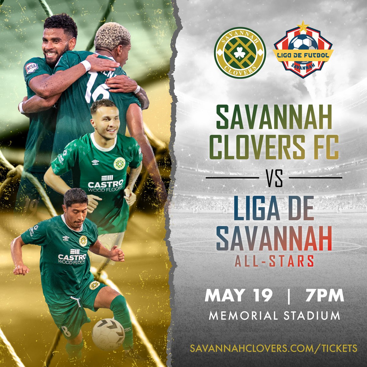¡Vamos por la victoria! Únete a nosotros el 19 de mayo mientras nos enfrentamos a La Liga de Fútbol de Savannah en un partido de exhibición en el Memorial Stadium el 19 de mayo a las 7PM ☘⚽️

Compra tus entradas aquí tinyurl.com/SCFCvsLaLiga y prepárate para animarnos!