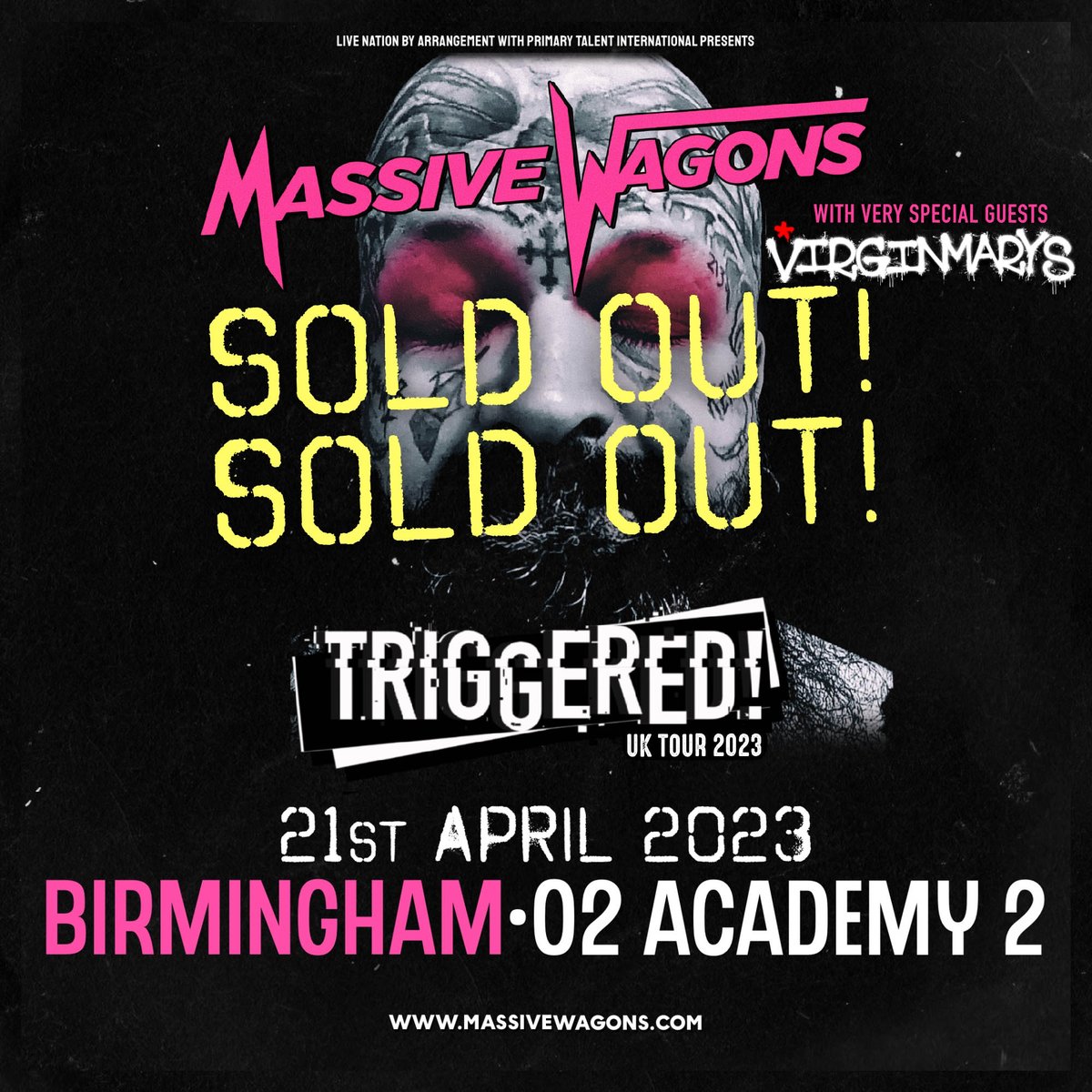 Our show in @o2academybham with @thevirginmarys has officially SOLD OUT! Baz is getting plenty of rest and recovering. Thank you to everyone for all the love and positivity you’ve been sending our way. We cannot wait to play this show. #massivewagons #birmingham